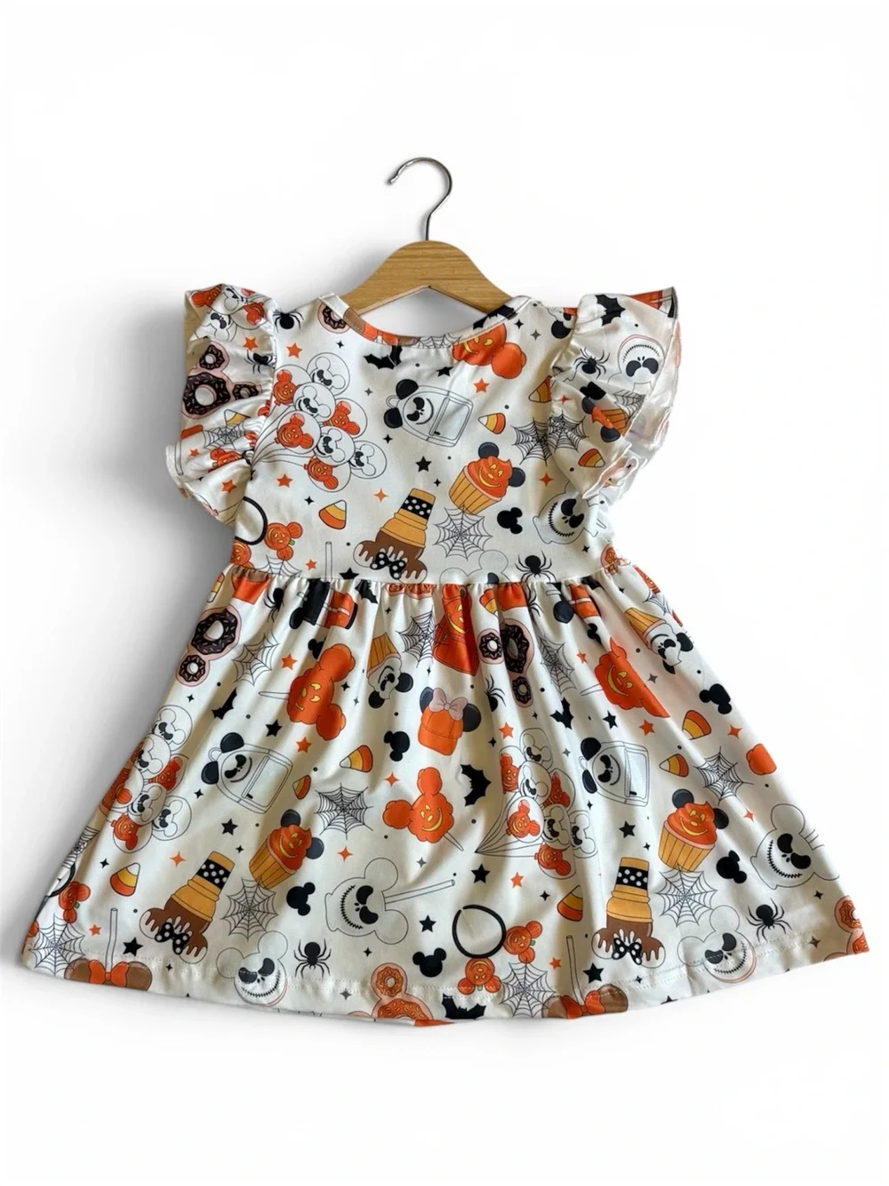 Rylee Faith Halloween Print Mickey Candy & Cupcakes Ruffles Sleeve Dress